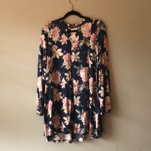 Blu Pepper Blue & Pink Floral Shift Dress Size M